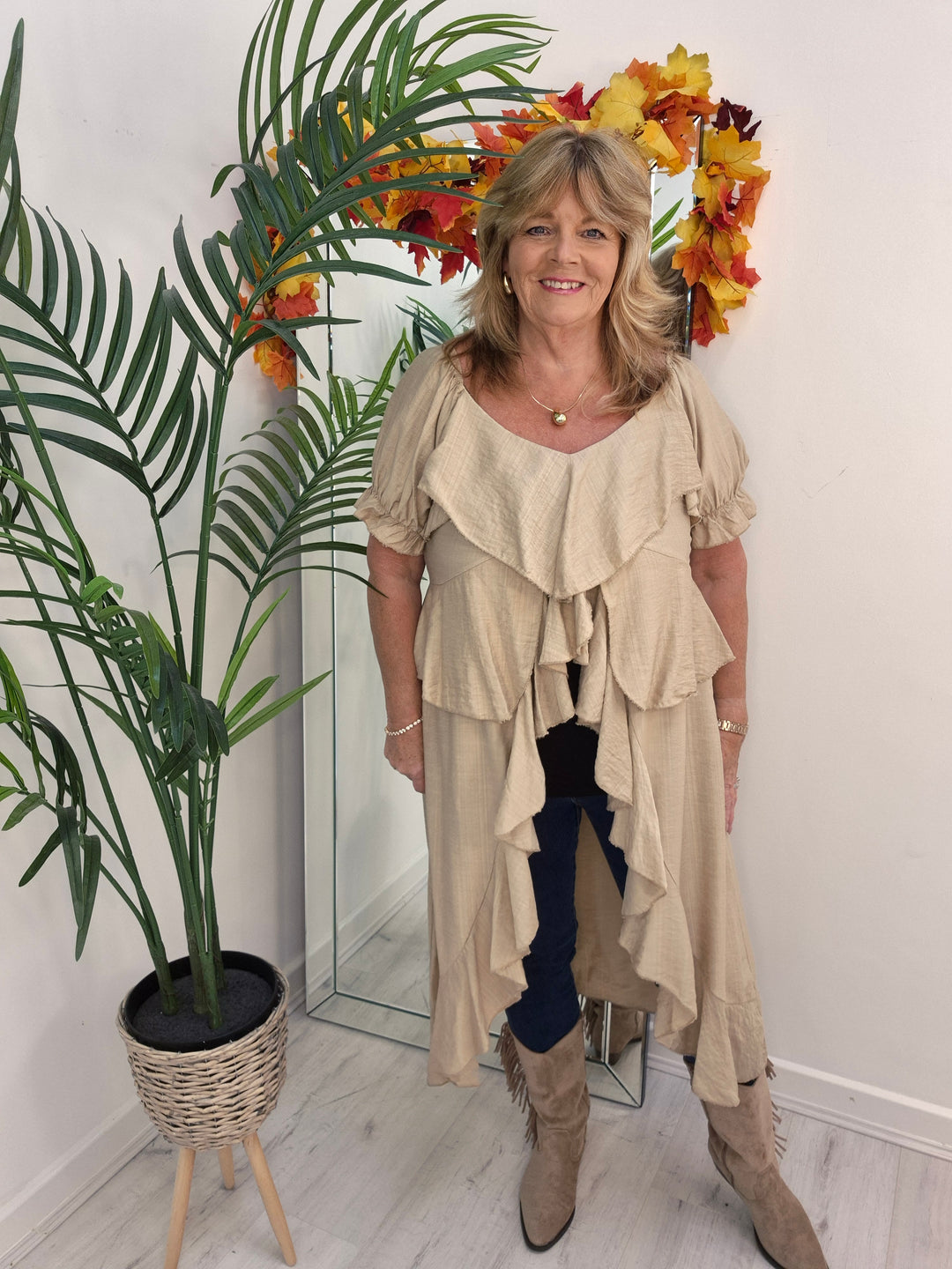 Rhea Ruffle Hi Lo Blouse - Champagne - One Size fits up to Size 16/18