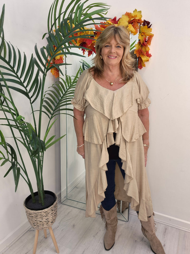 Rhea Ruffle Hi Lo Blouse - Champagne - One Size fits up to Size 16/18