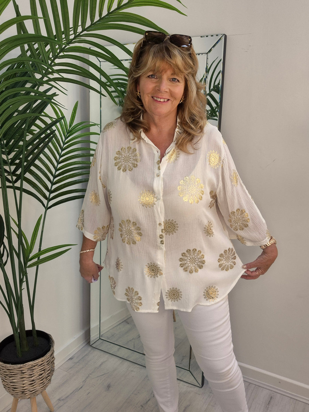 Ibiza Floral Shirt - White/Gold - (One Size, fits up to Size 18)