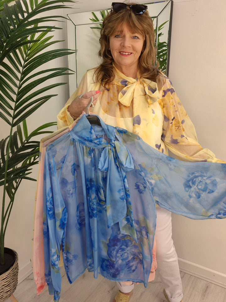 Rosie Chiffon Tie Blouse - (choose your Colour) - (One Size, fits up to Size 18)