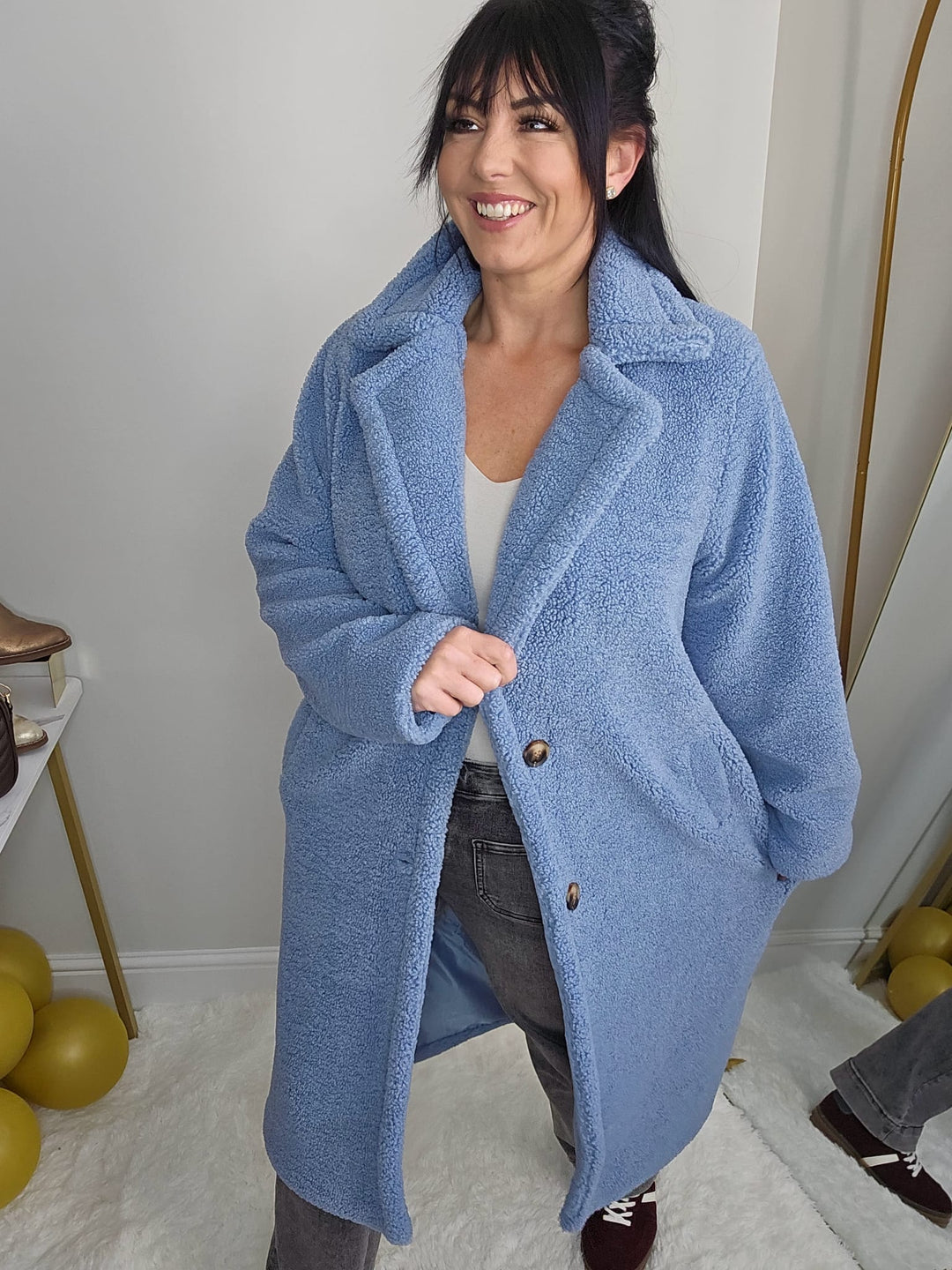 Manhattan Shearling Long Coat - Blue (One Size - fits Size 10/12 up to Size 18)