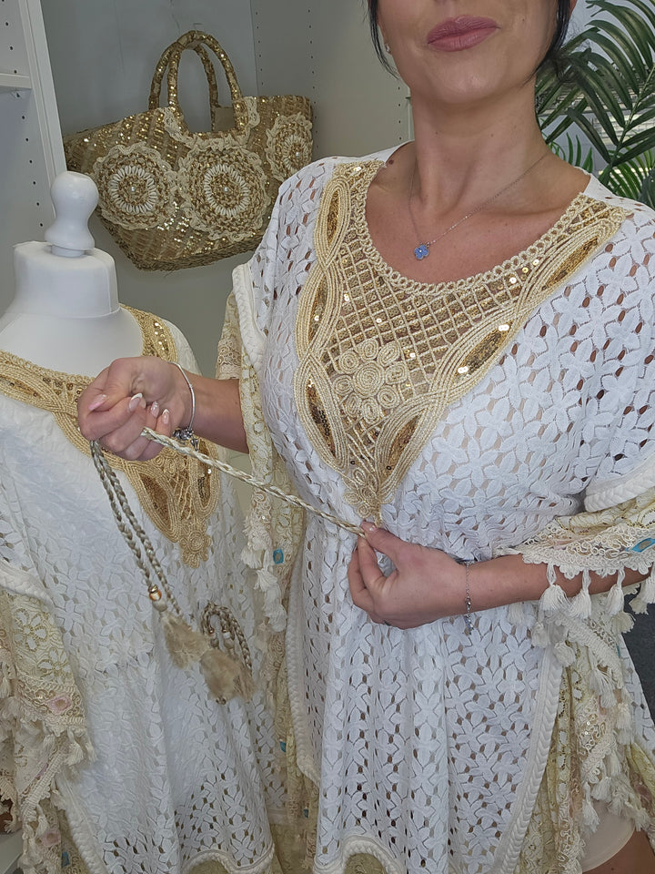 Santorini Kaftan - White/Gold (Curvilicious)