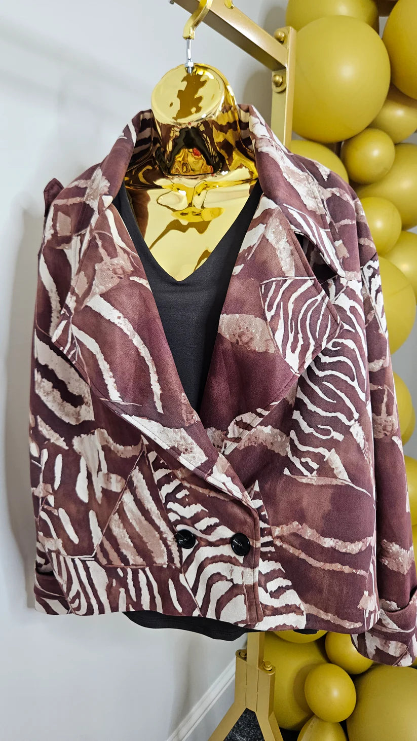 Suzie Suedette Biker Jacket (Loose Fit, fits from Size 12 up to Size 18) - Chocolate