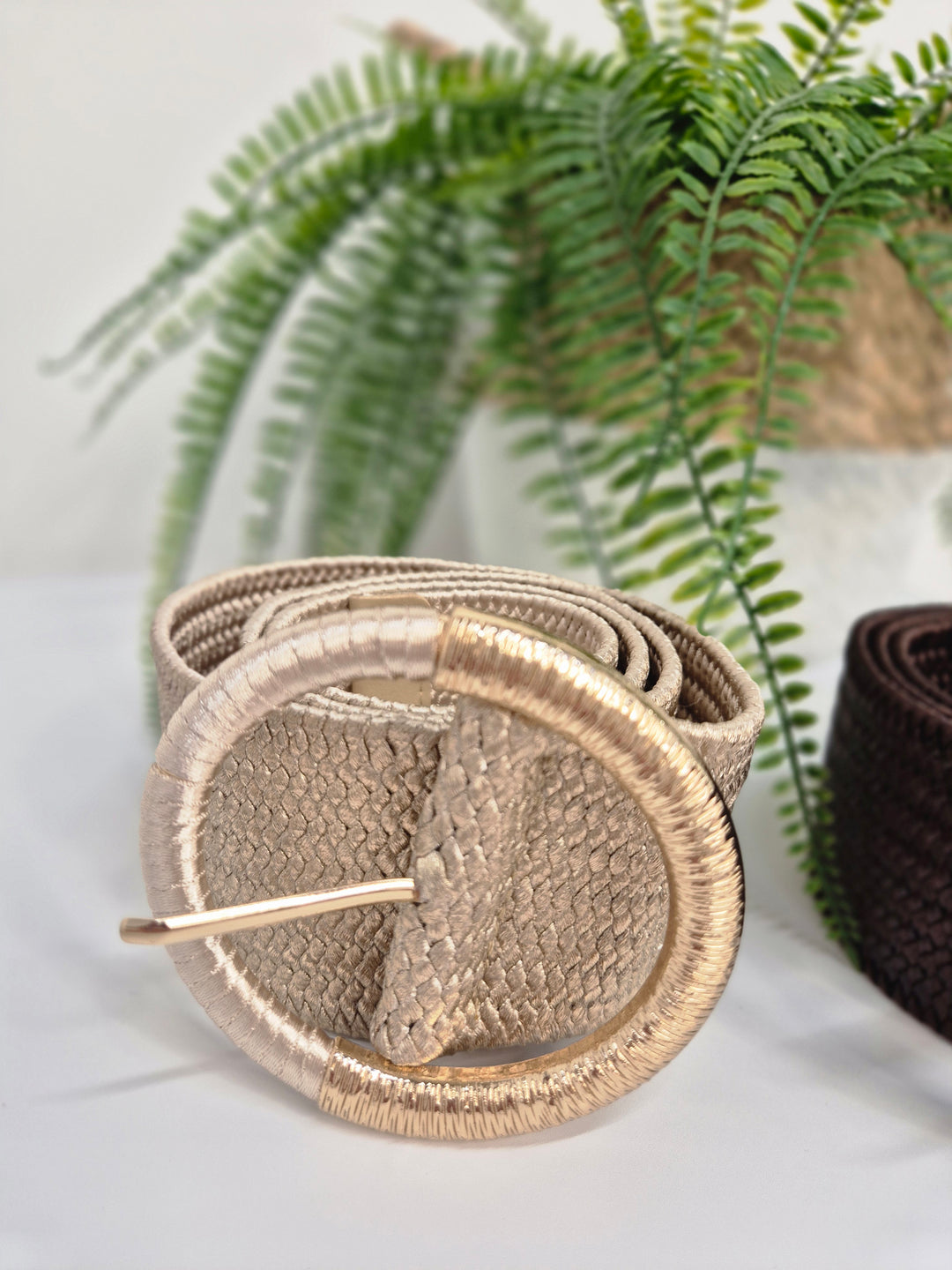 Stretchy Faux Leather Woven Buckle Belt (choose your Colour) - One Size, fits from Size 12 to Size 18