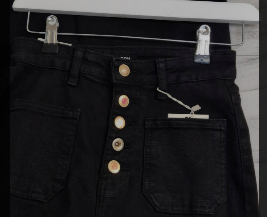 Folyrose Wide Leg Jeans with Buttons - Black - (choose your Size)