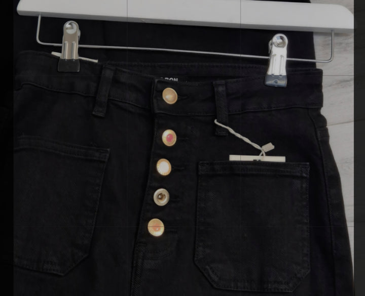 Folyrose Wide Leg Jeans with Buttons - Black - (choose your Size)