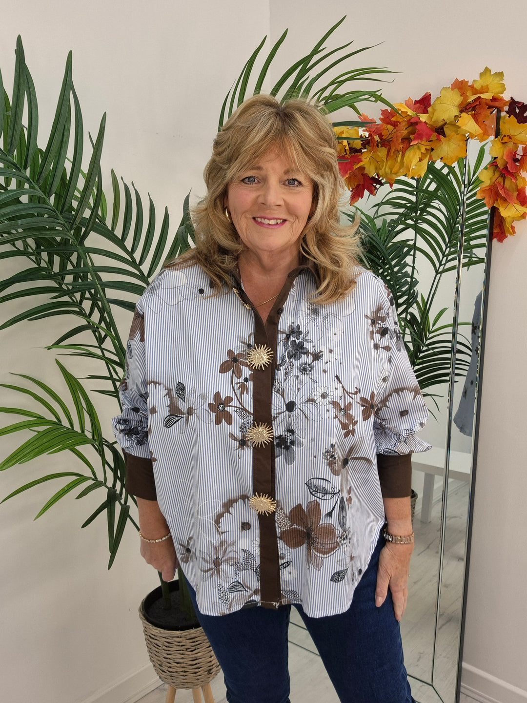 Zeta Otto Oversized Blouse - Blue/Chocolate (One Size - fits from Size 14 up to Size 18/20)