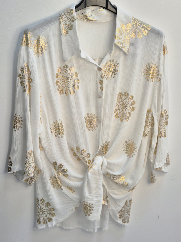 Ibiza Floral Shirt - White/Gold - (One Size, fits up to Size 18)