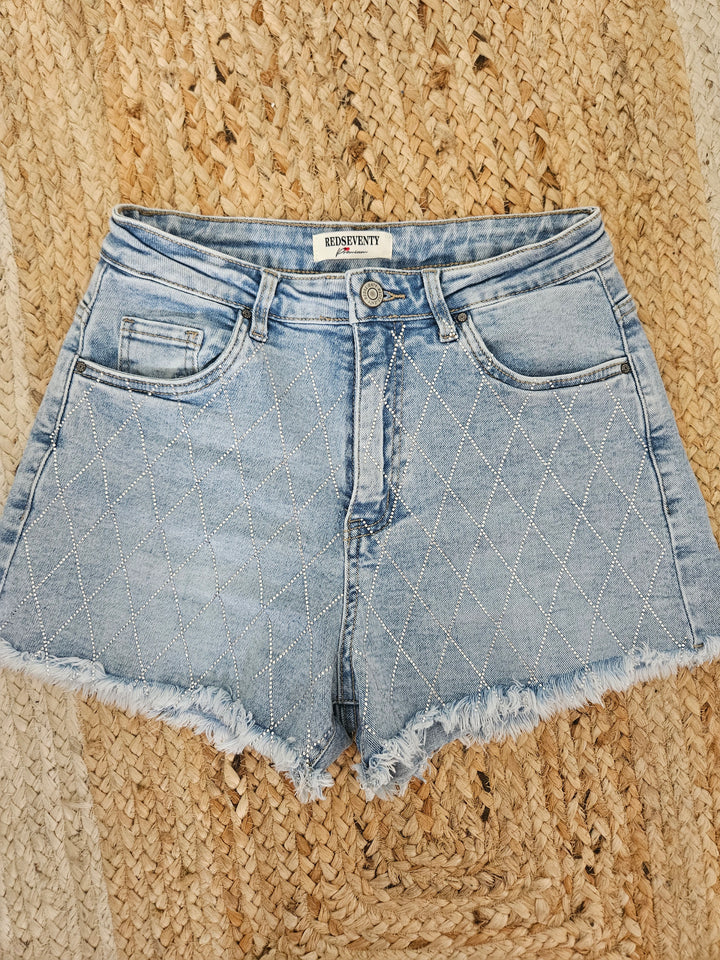 Crystal Diamante Frayed Shorts - Stonewashed (choose your Size)