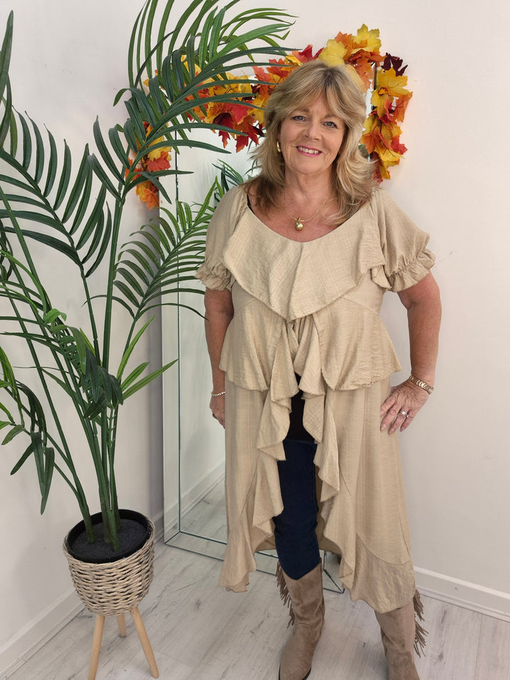 Rhea Ruffle Hi Lo Blouse - Champagne - One Size fits up to Size 16/18