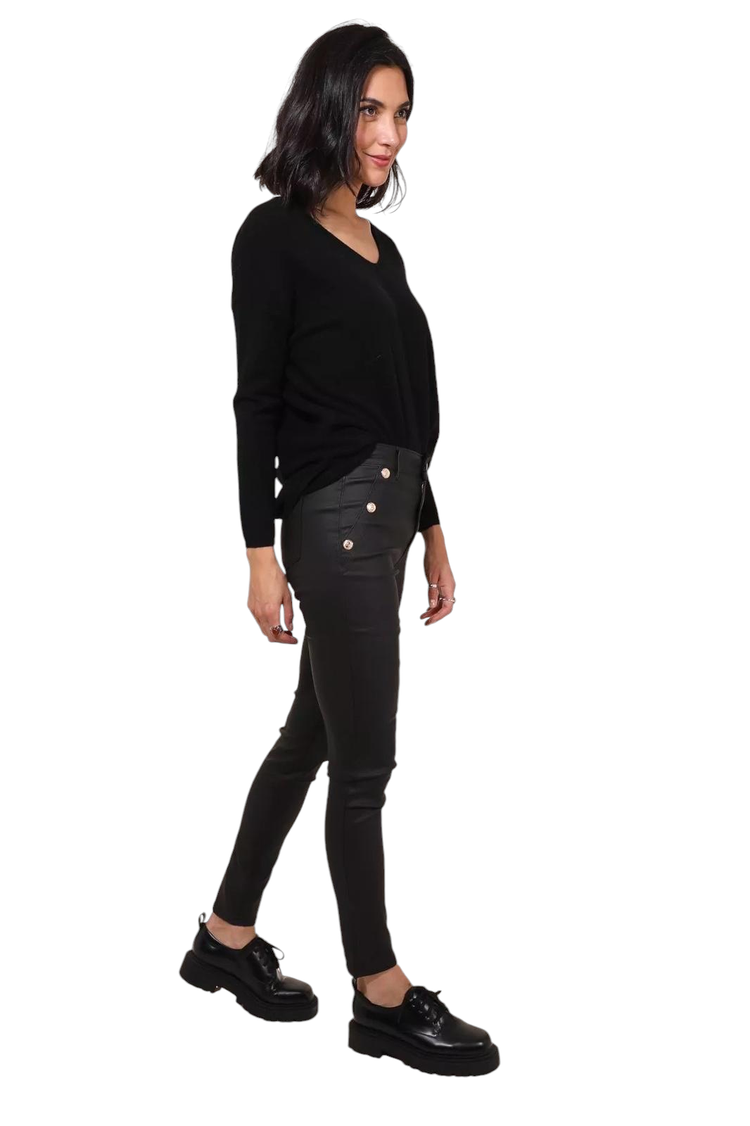 G Smack PU Coated Jeans with Baroque Buttons - Black (choose your Size)