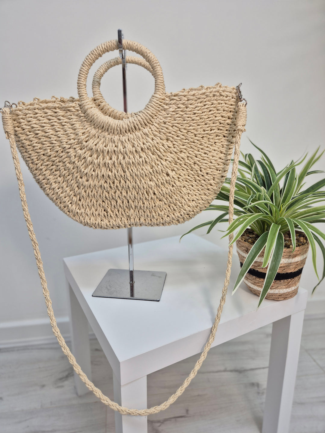 Woven Raffia Bag with Dual Handles - Natural