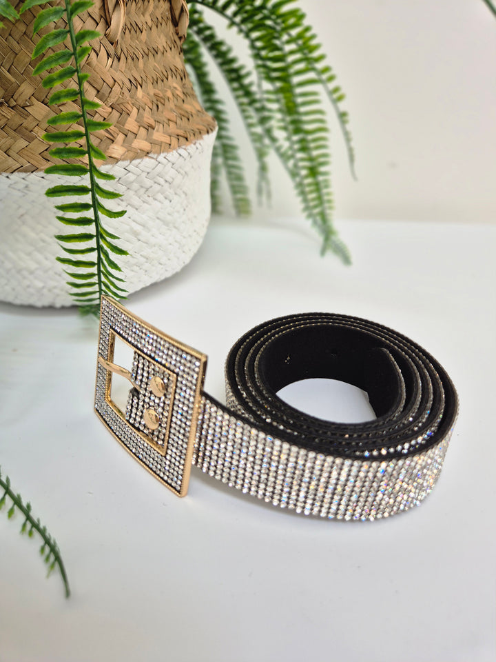 Sparkly Crystal Belt with Large Buckle - One Size