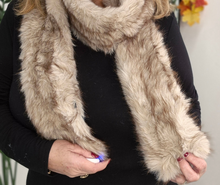 Oslo Faux Fur Long Scarf - Cappuccino