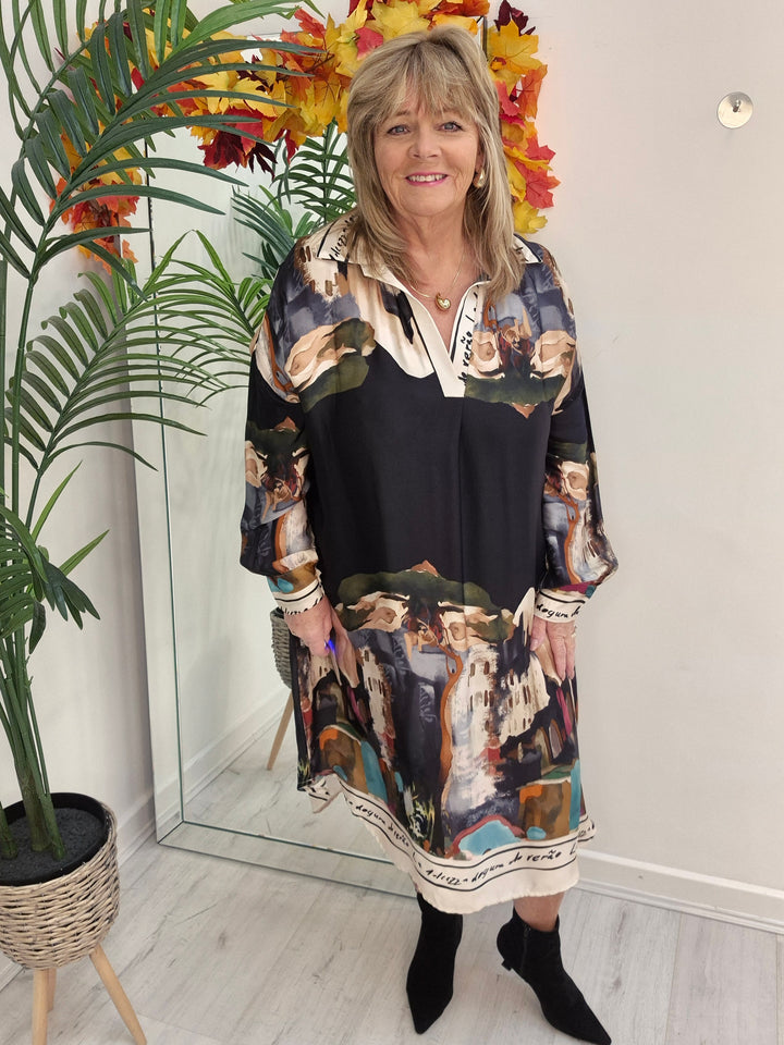 Amalfi Silk Dress - Black - (One Size - fitting from Size 14 to Size 20)