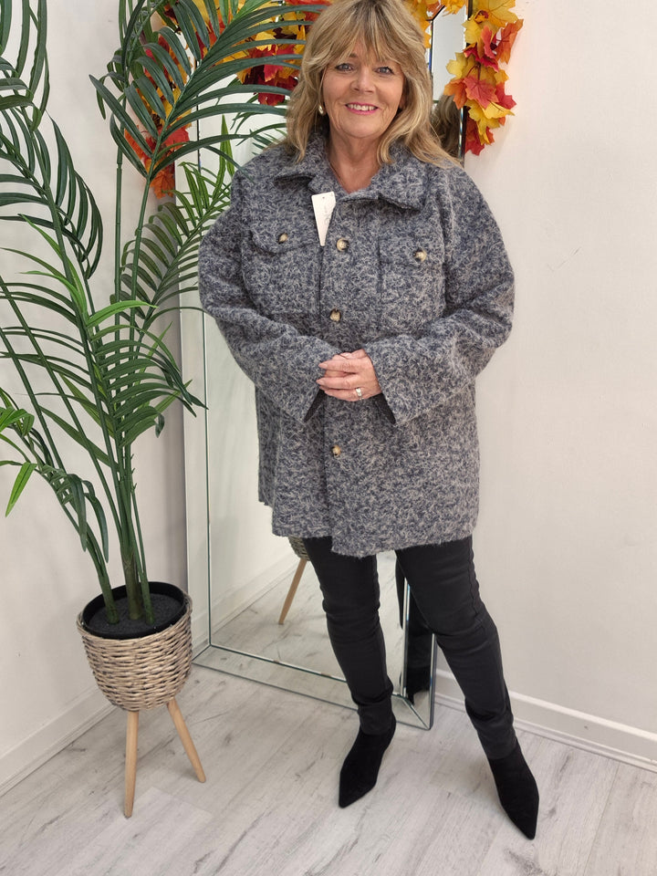 Jessica Oversized Shacket with Curved Hem - Silver Grey (fits Size 14 to Size 18/20)