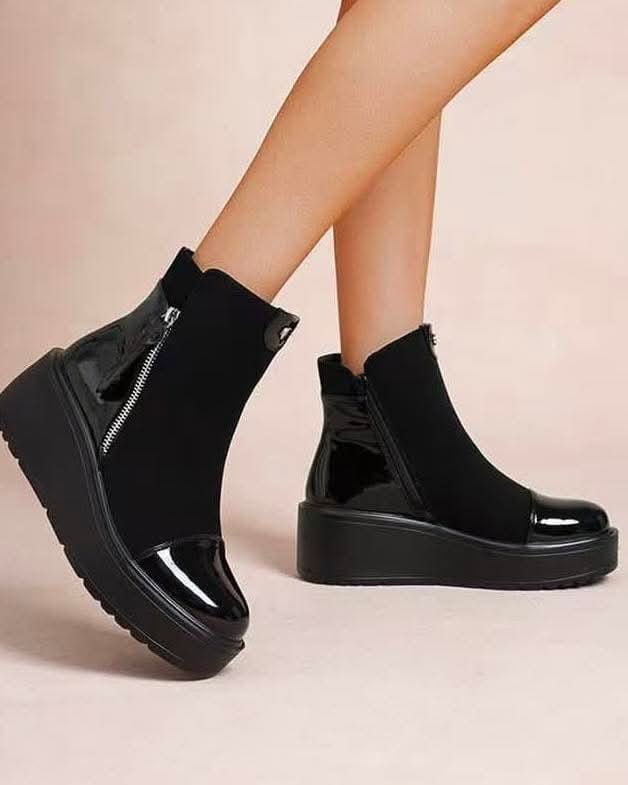 Chrissy Chunky Flatform Ankle Boots - Black (choose your Size)