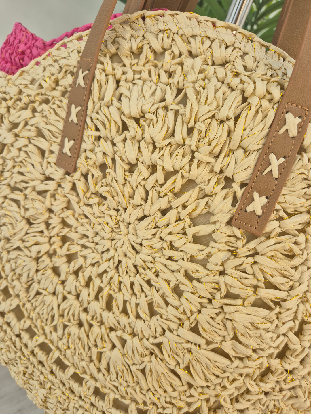 Crochet Raffia Beach Bag with Gold Metallic - (choose your Colour)