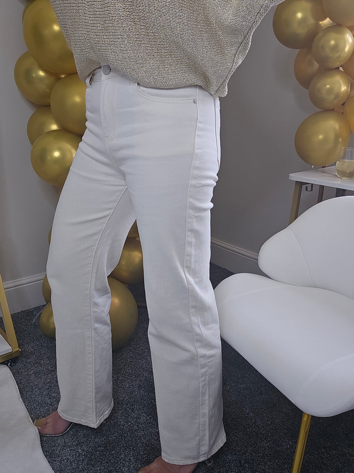 Grace Wide Leg Jeans (G Smack) - Cream (choose your Size)