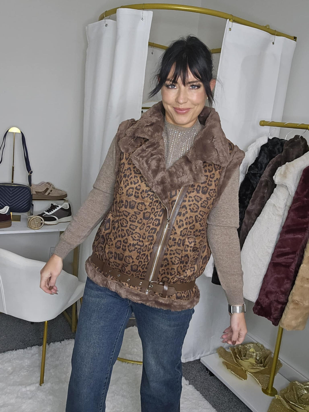 Oslo Faux Fur Gilet with Zip - (choose your Size) - Chocolate