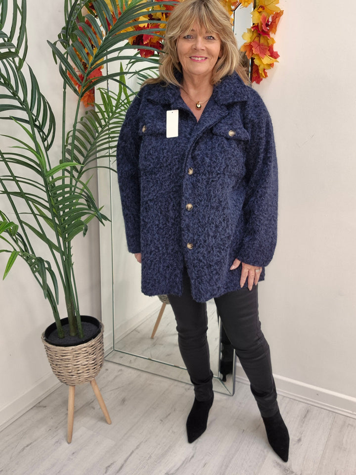 Jessica Oversized Shacket with Curved Hem - Navy (fits Size 14 to Size 18/20)