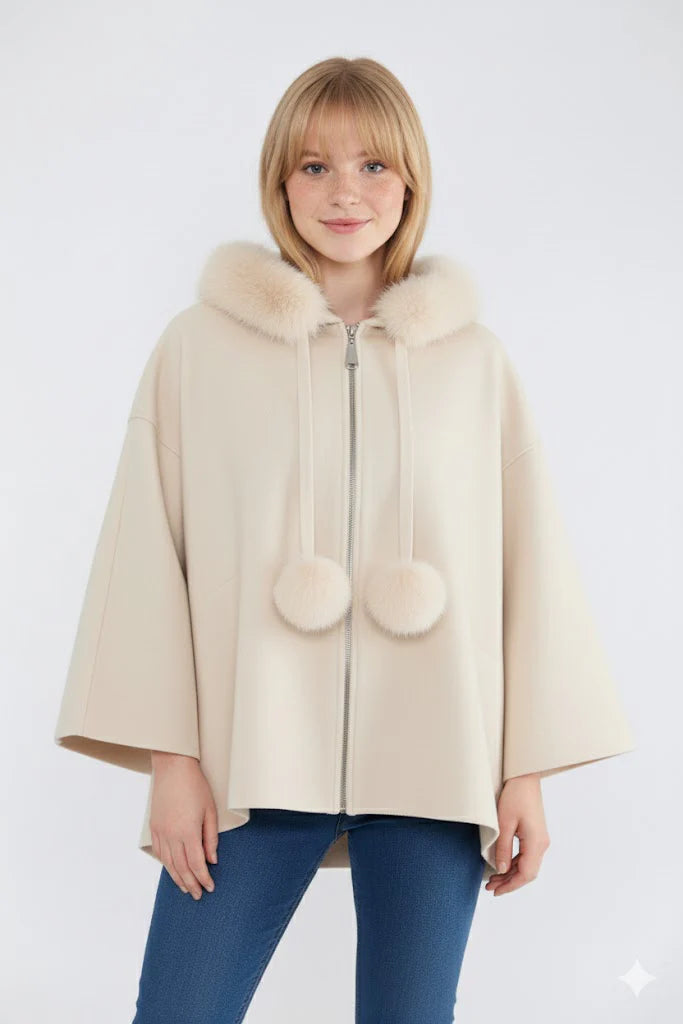 Oslo Faux Fur Hoodie/Cardigan/Jumper - Beige (One Size fits from Size 12 up to Size 20)