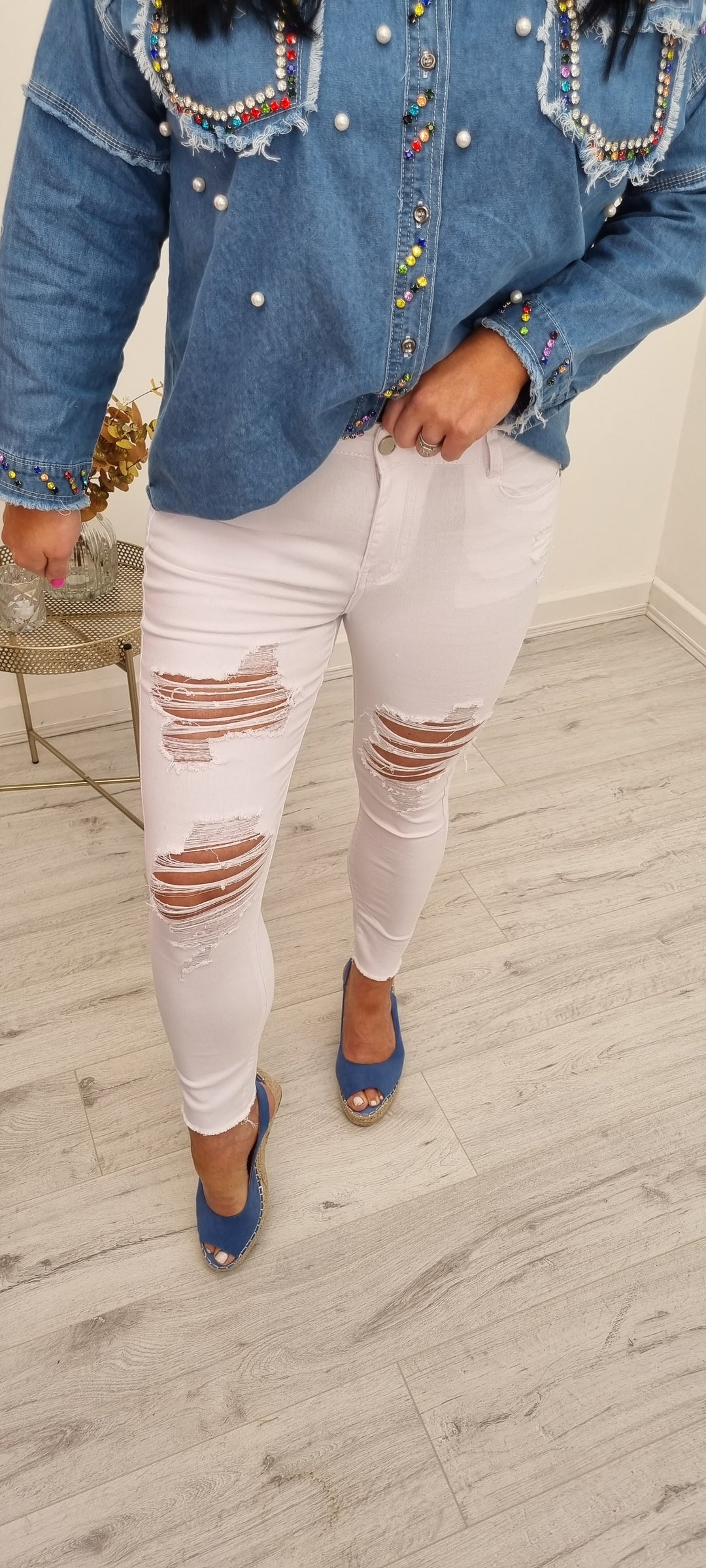 G Smack Ripped Ankle Grazer Jeans - White (Sized)