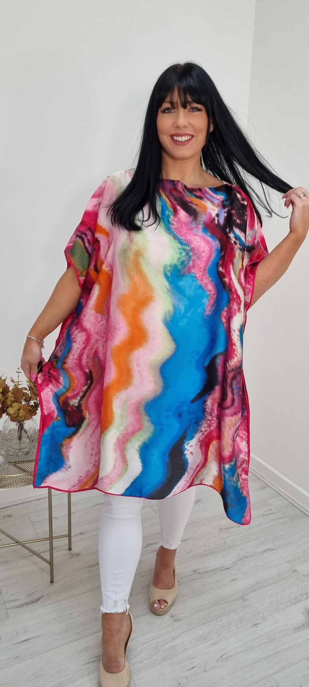 Portofino Silk Kaftan Dress - Pink Wave