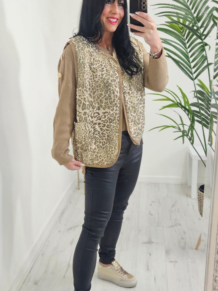 Alexa Quilted Waistcoat - Leopard Print (choose your Colour)