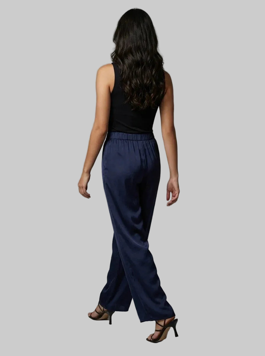 Naples Satin Wide Leg Palazzo Pants - Navy (One Size/Curvy, fits from Size 12 up to Size 18)