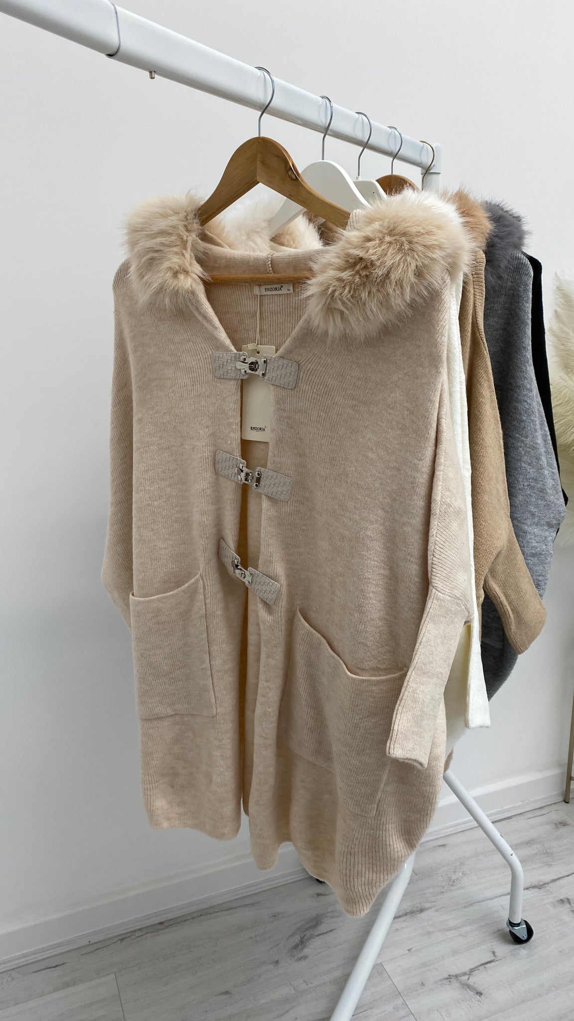 Oslo Faux Fur Silver Buckle Hoodie Cardigan/Jacket - (choose your colour)