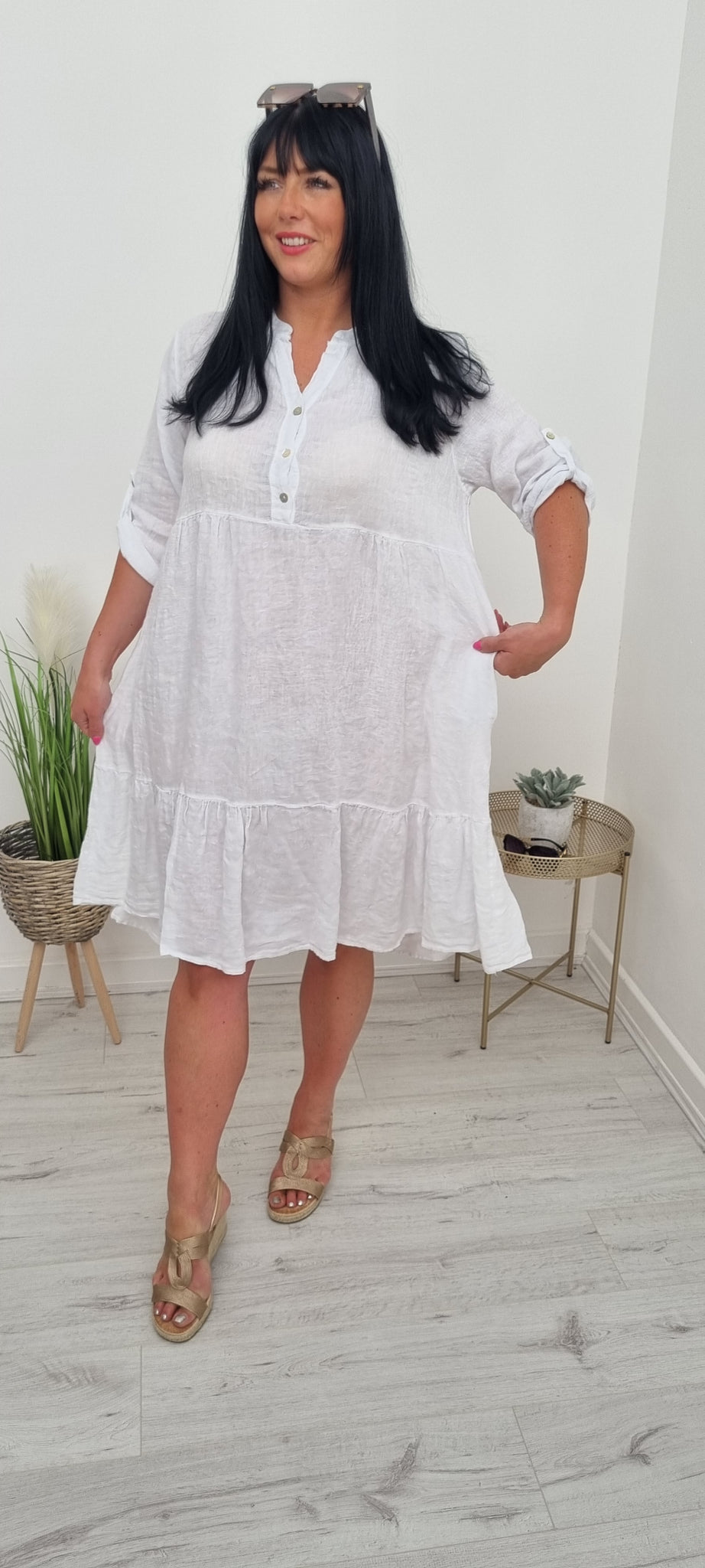 Amalfi Linen Smock Dress- White