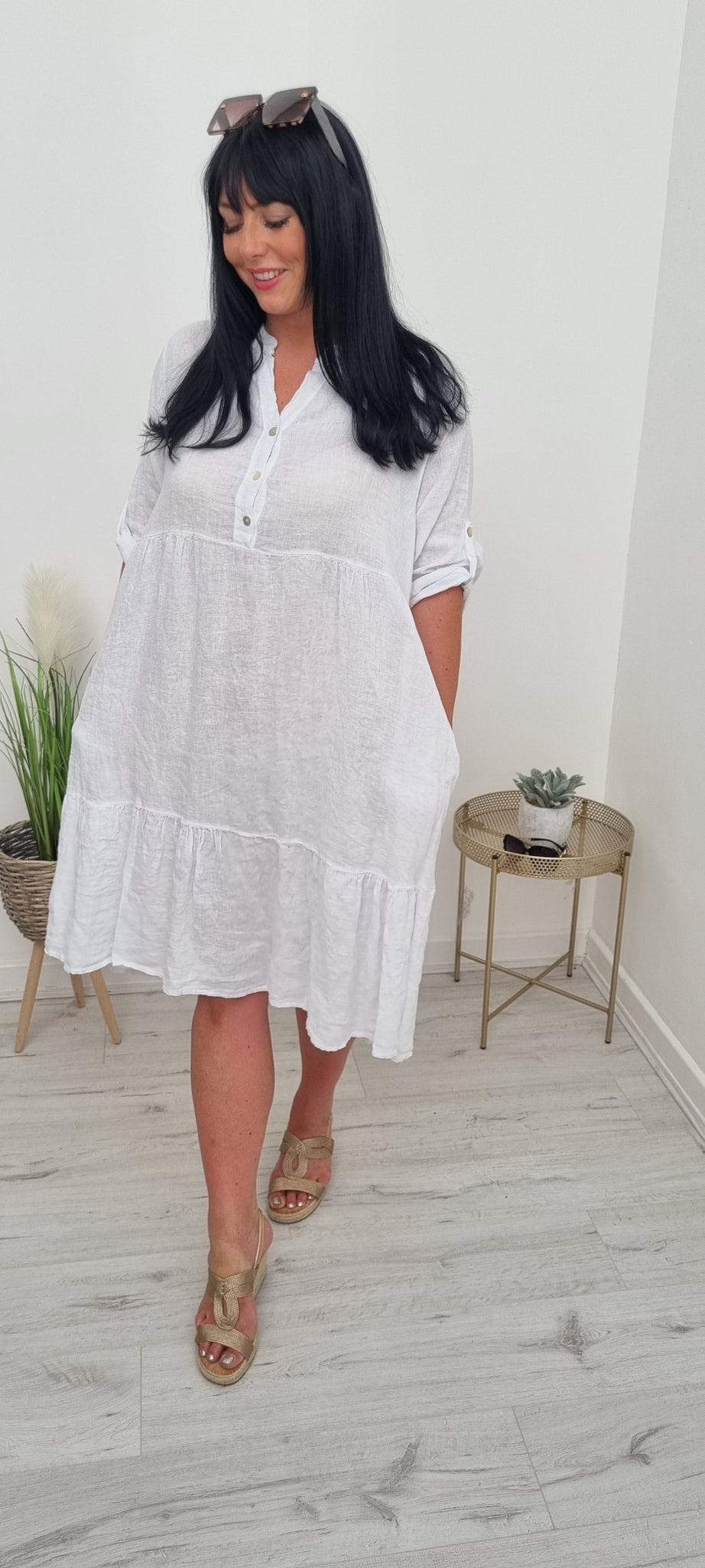 Amalfi Linen Smock Dress- White