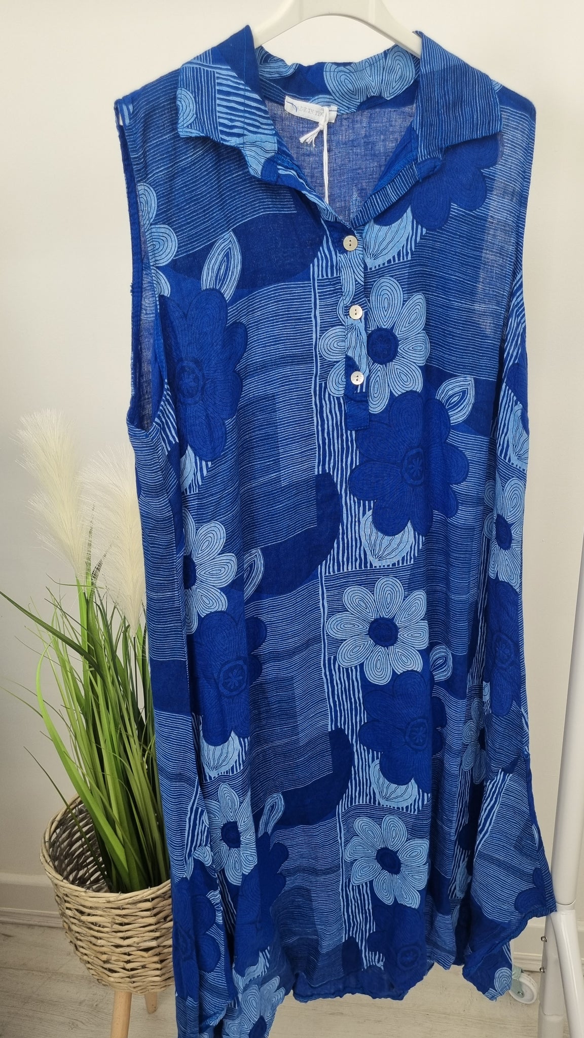 Floral Shirt Dress - Royal Blue
