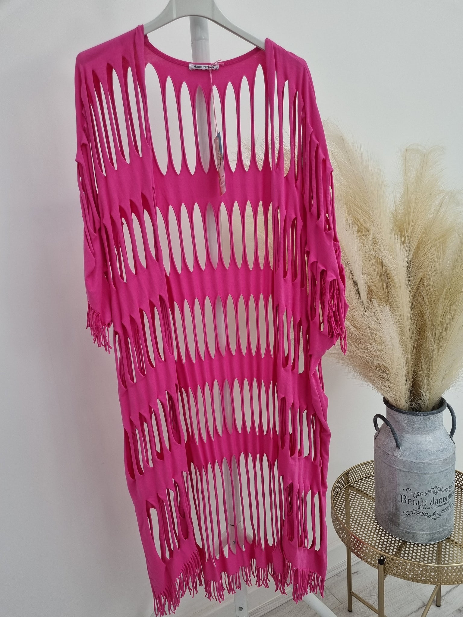 Shredded Longline Cardigan - Pink
