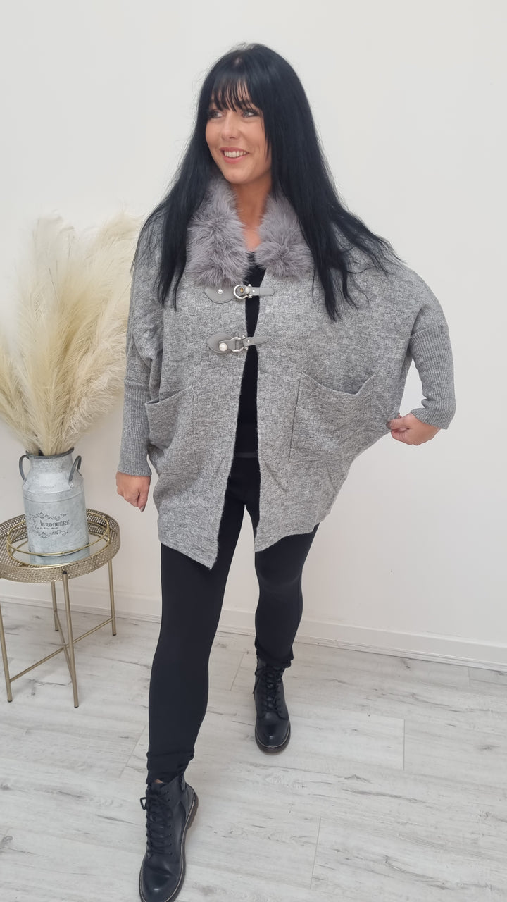 Oslo Pearl Buckle Faux Fur Cardigan/Jacket - (choose your colour)