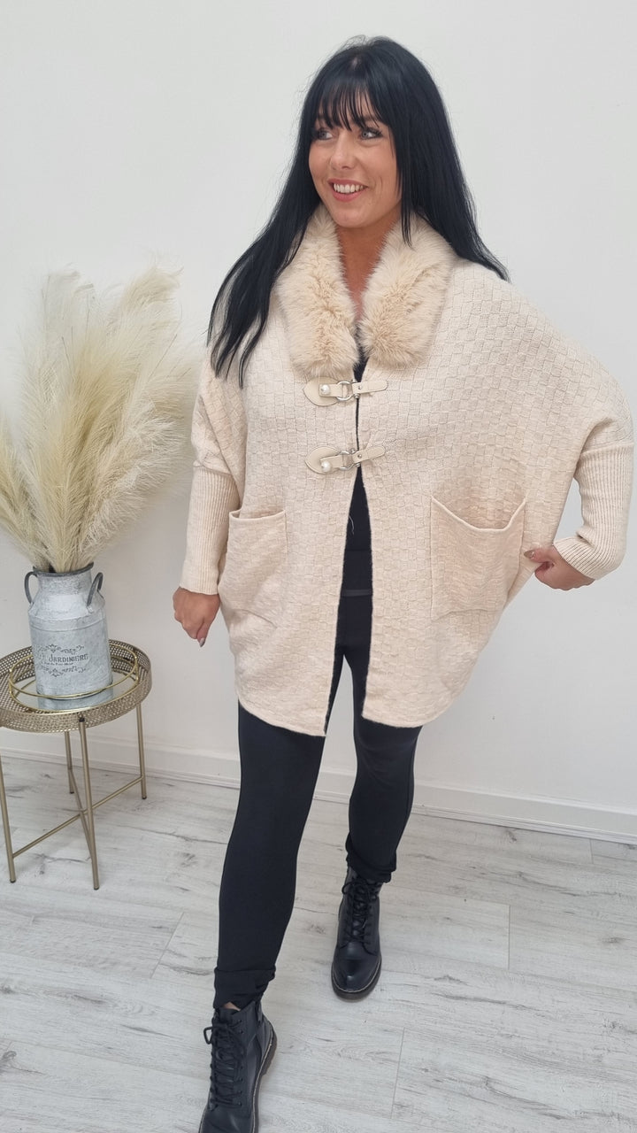 Oslo Pearl Buckle Faux Fur Cardigan/Jacket - (choose your colour)