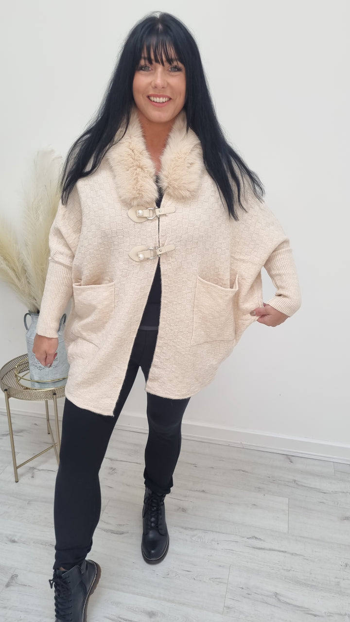 Oslo Pearl Buckle Faux Fur Cardigan/Jacket - (choose your colour)
