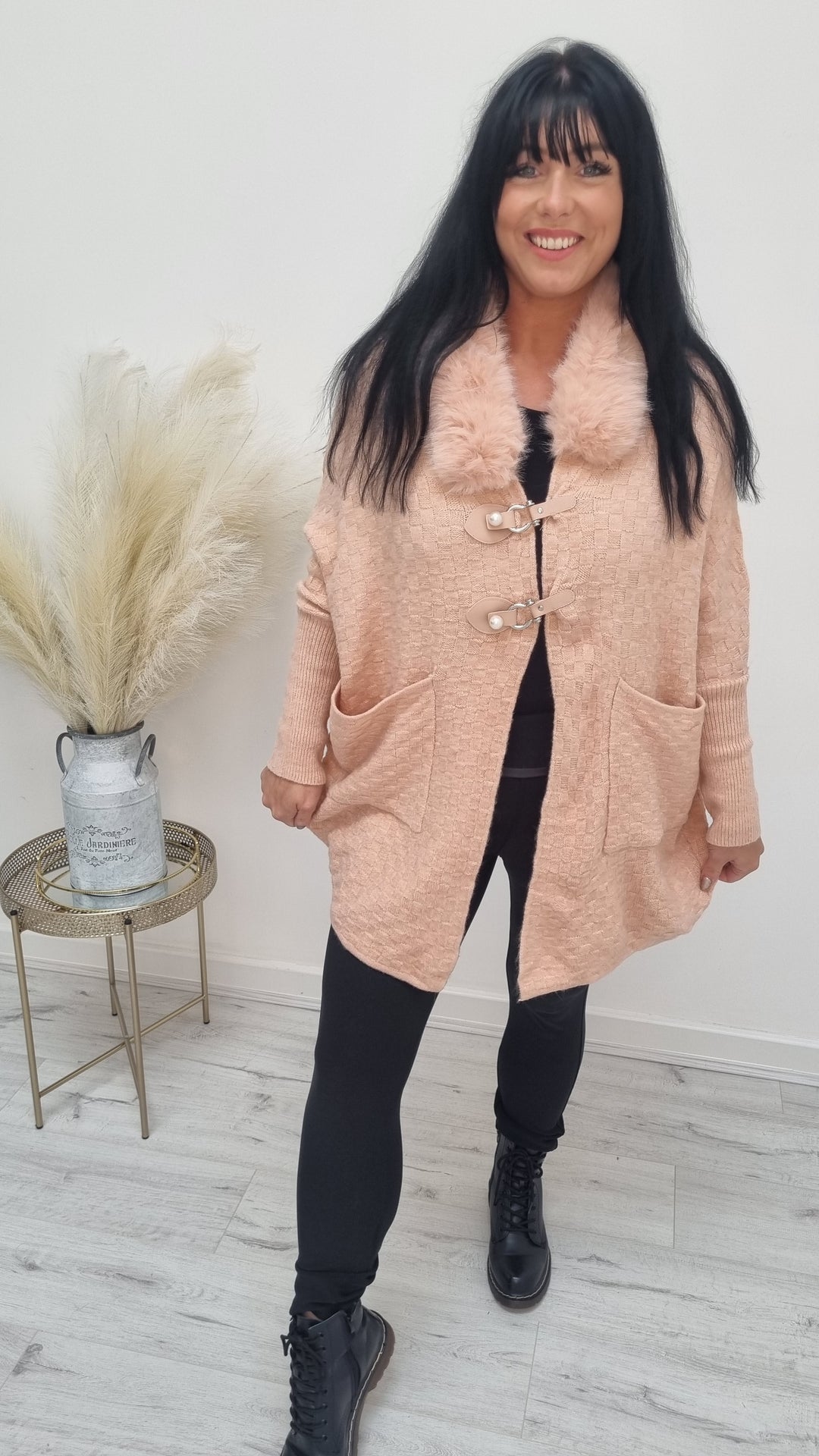 Oslo Pearl Buckle Faux Fur Cardigan/Jacket - (choose your colour)