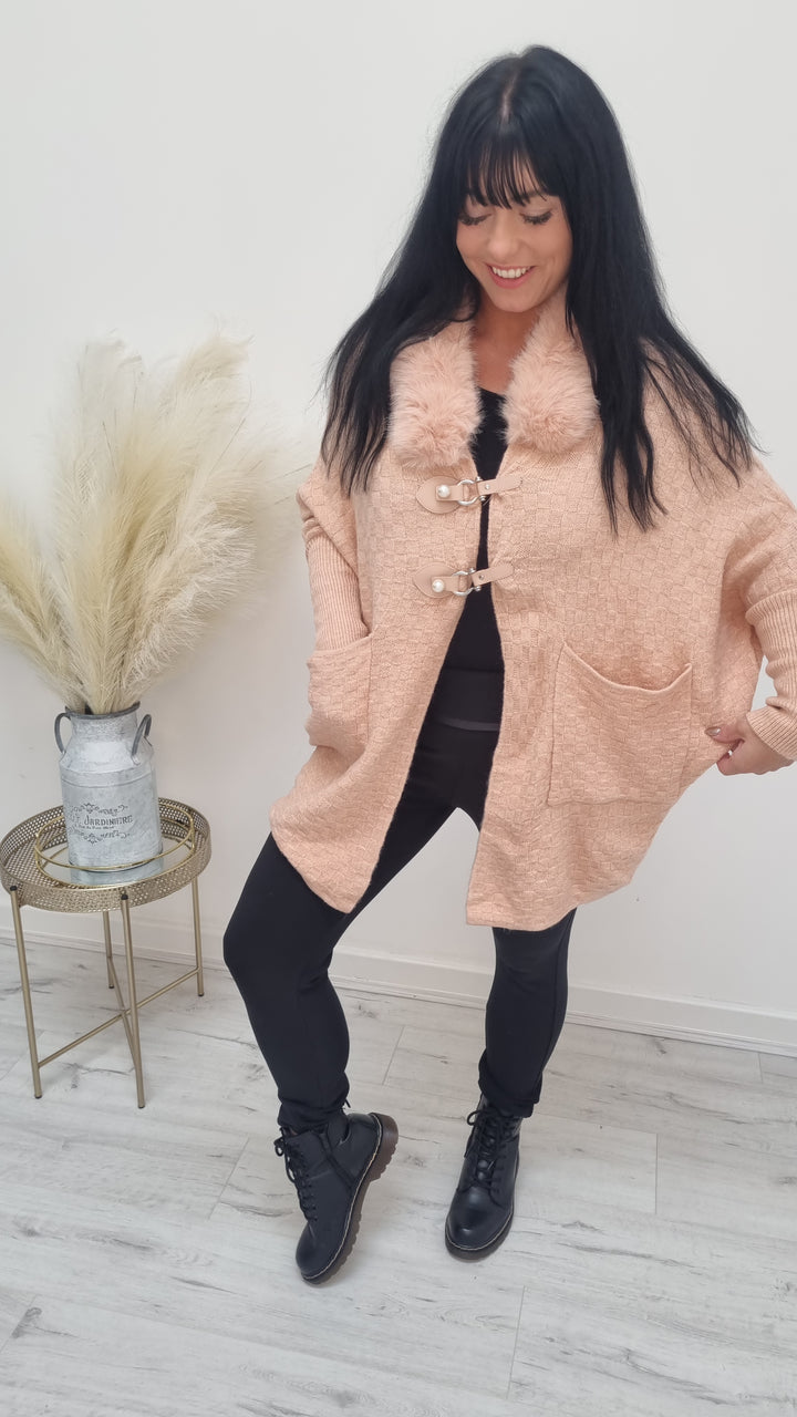 Oslo Pearl Buckle Faux Fur Cardigan/Jacket - (choose your colour)