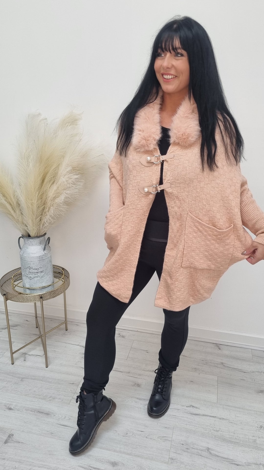 Oslo Pearl Buckle Faux Fur Cardigan/Jacket - (choose your colour)