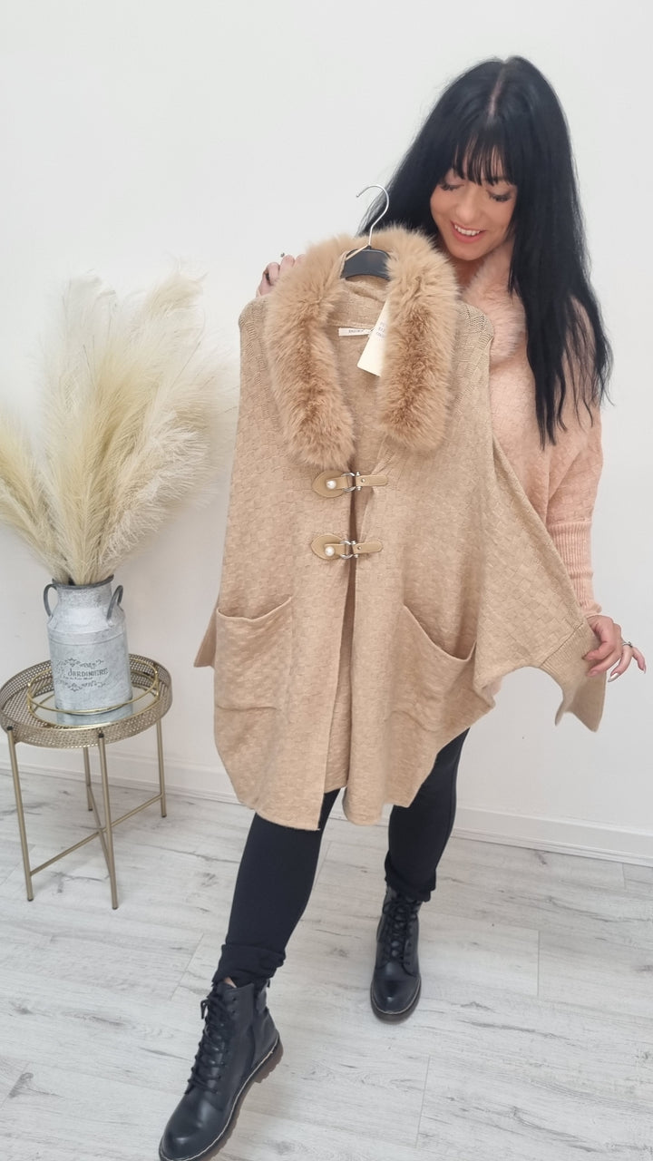 Oslo Pearl Buckle Faux Fur Cardigan/Jacket - (choose your colour)