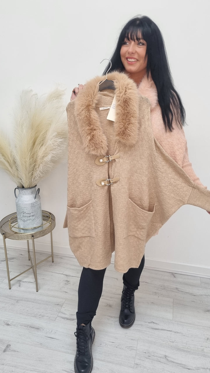 Oslo Pearl Buckle Faux Fur Cardigan/Jacket - (choose your colour)