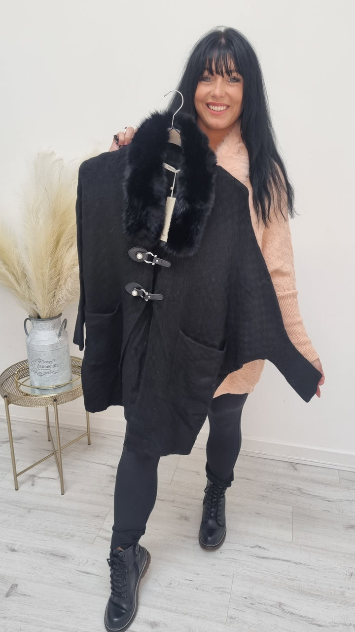 Oslo Pearl Buckle Faux Fur Cardigan/Jacket - (choose your colour)
