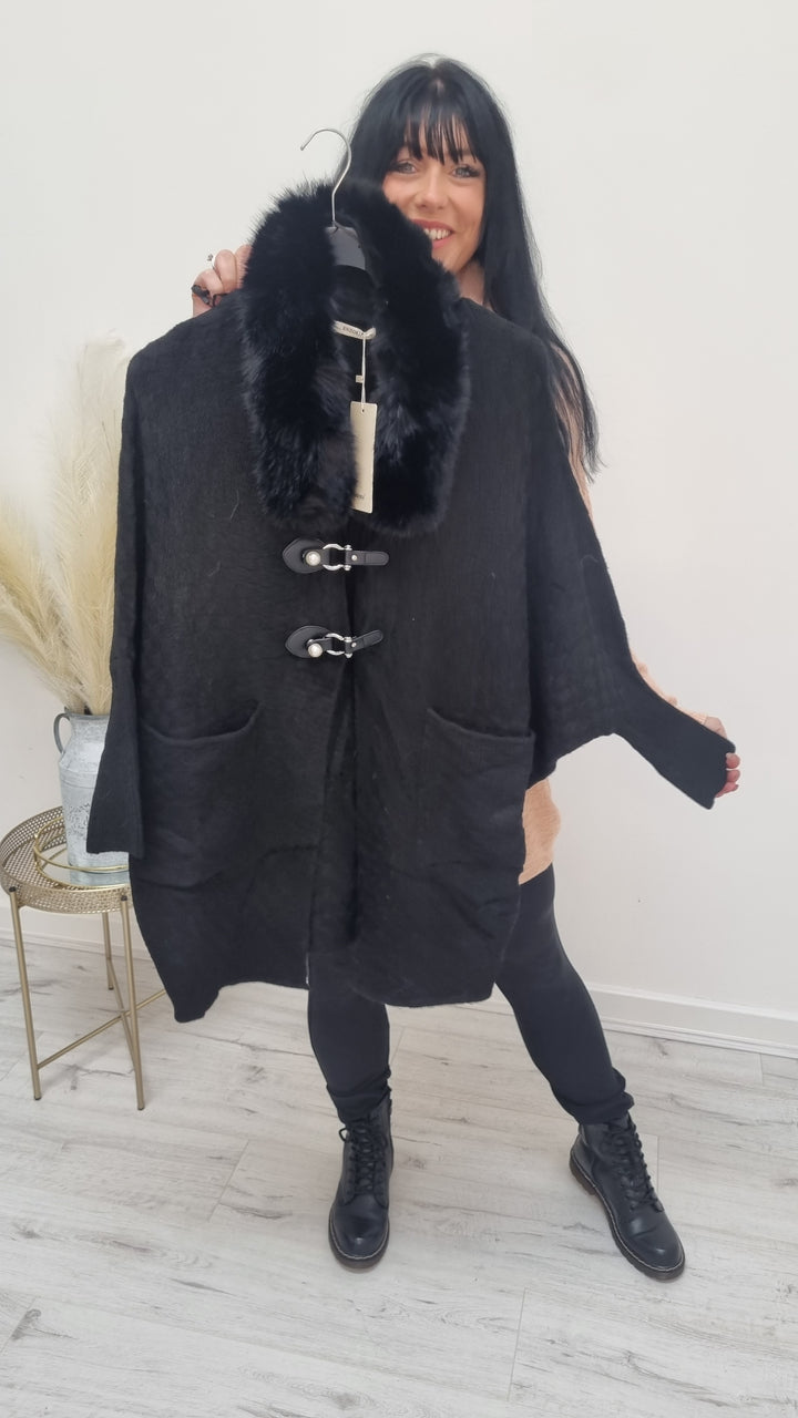 Oslo Pearl Buckle Faux Fur Cardigan/Jacket - (choose your colour)