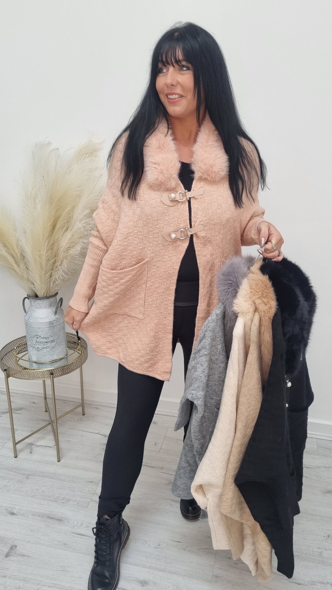 Oslo Pearl Buckle Faux Fur Cardigan/Jacket - (choose your colour)