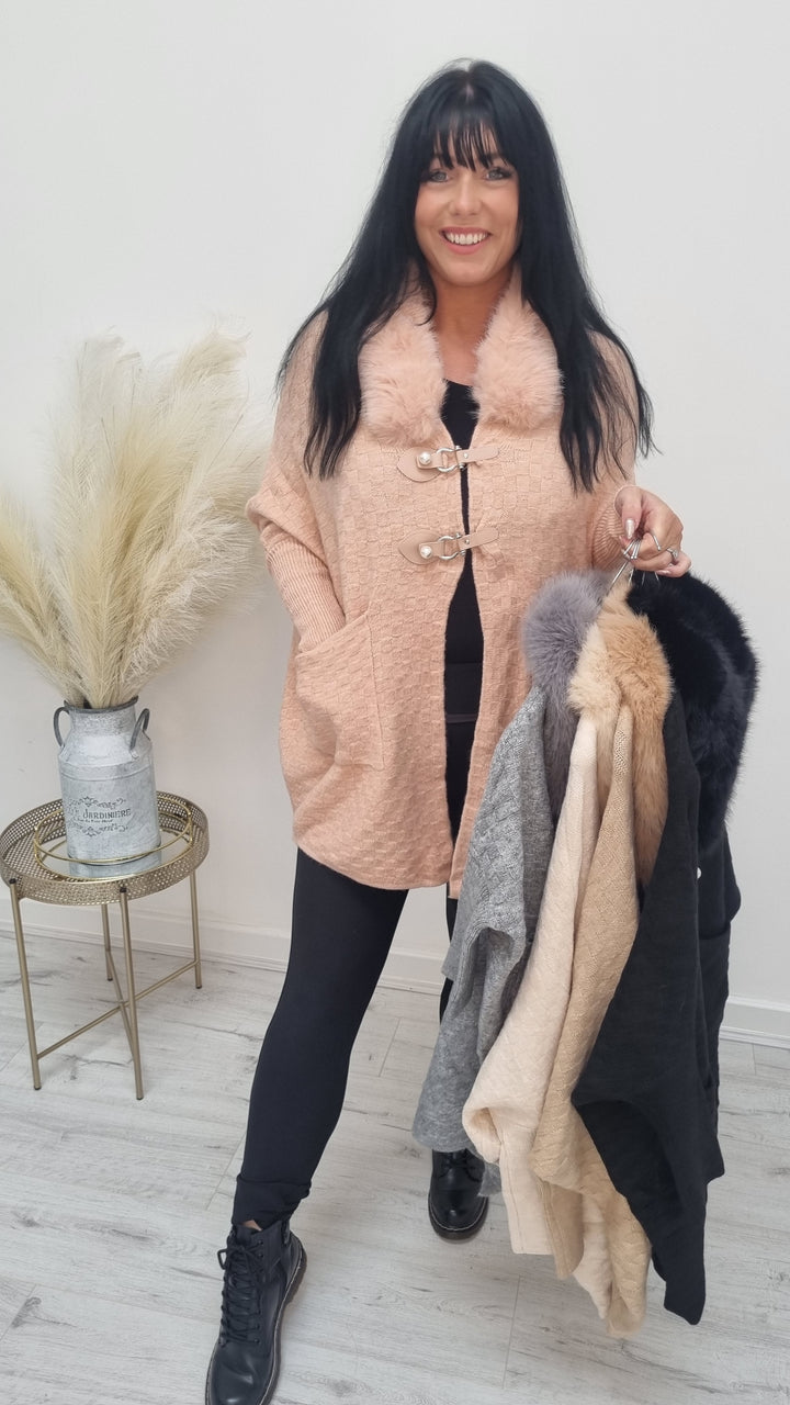 Oslo Pearl Buckle Faux Fur Cardigan/Jacket - (choose your colour)
