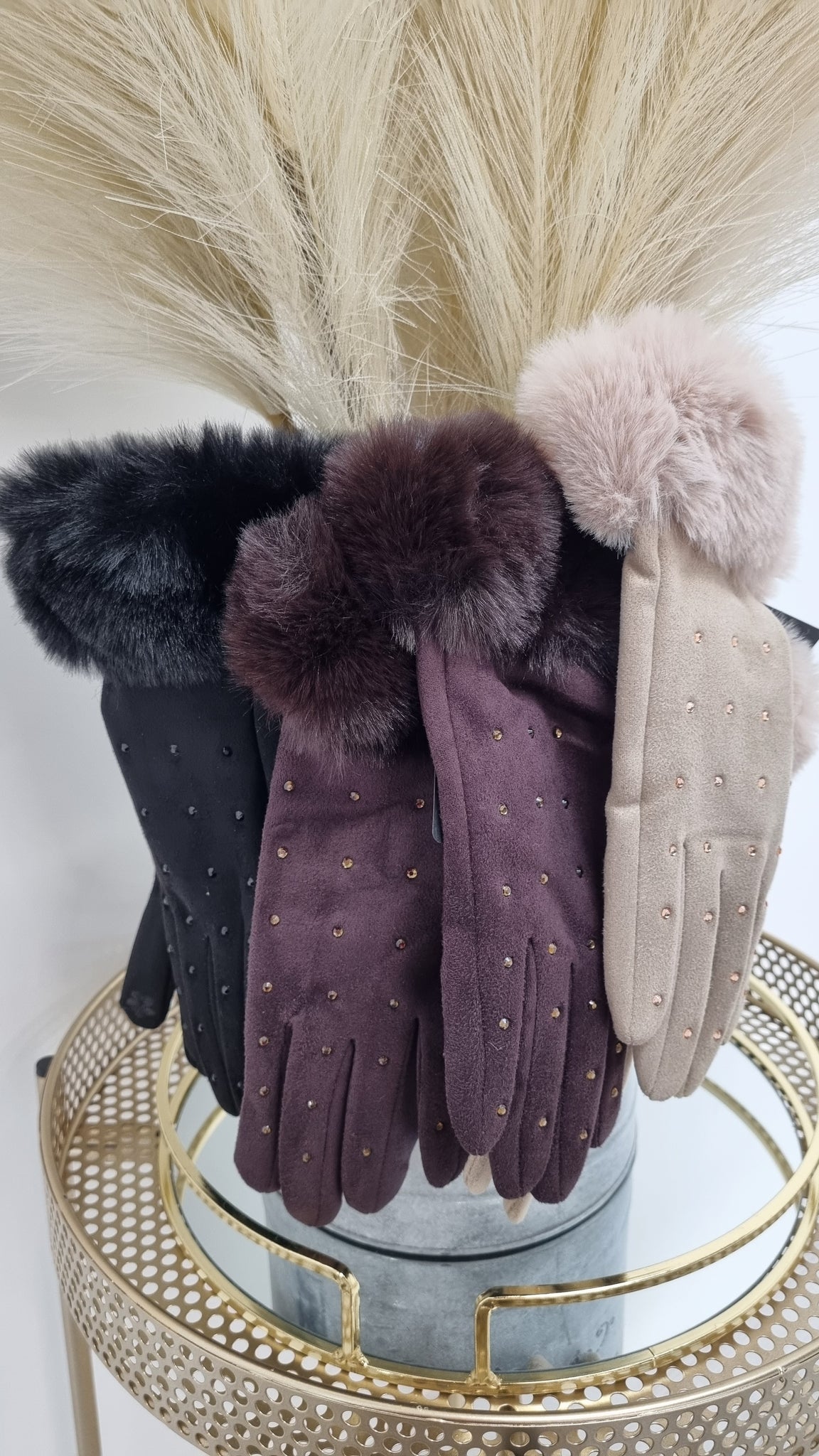 Oslo Crystal & Faux Fur Gloves - (choose your colour)