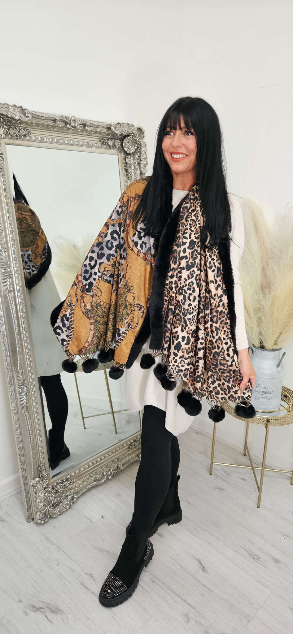 Oslo Chain Print and Leopard Print Scarf/Pashmina - Choose your colour