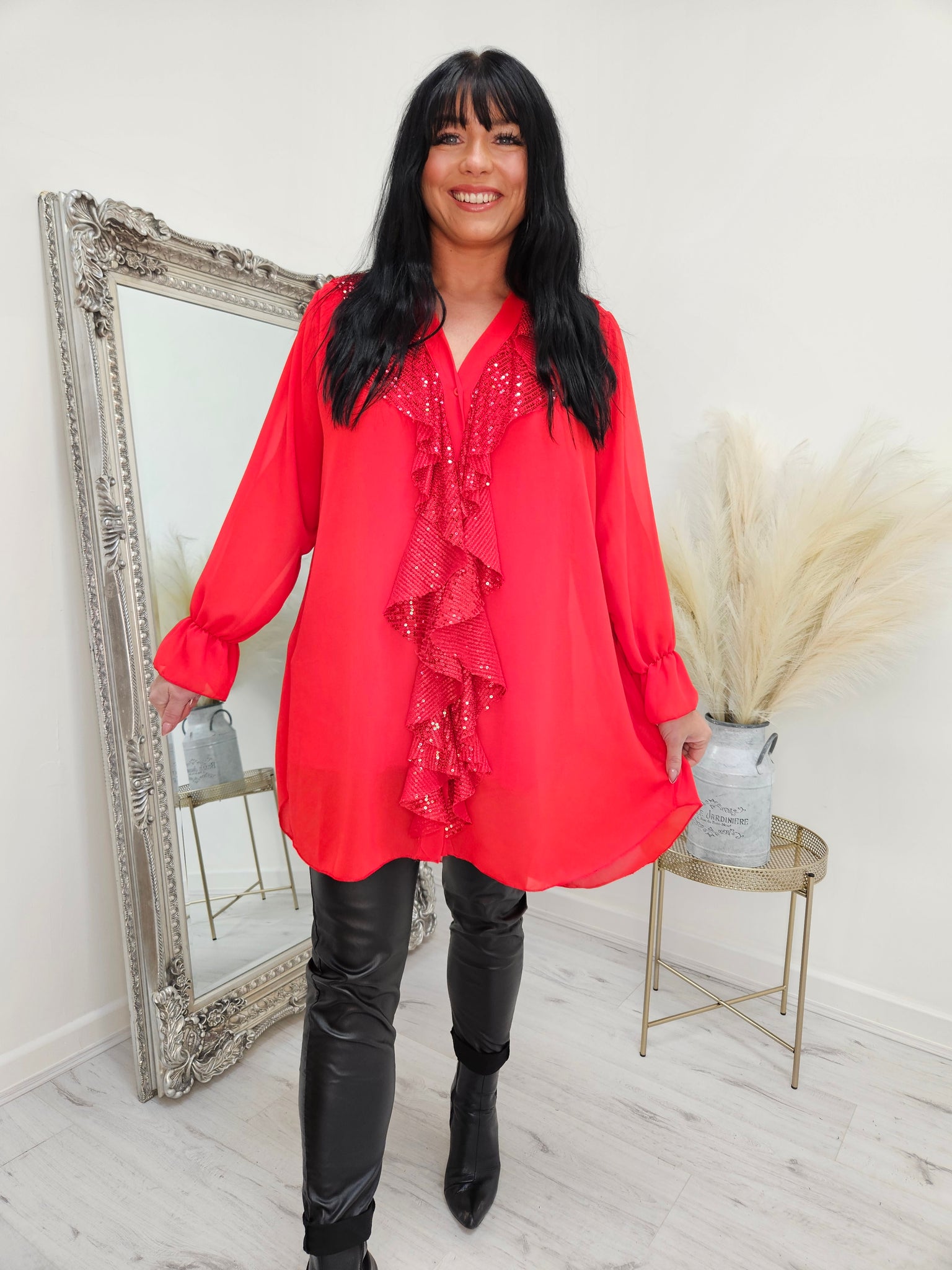 Trixie Sequin Ruffles & Frills Blouse - Red